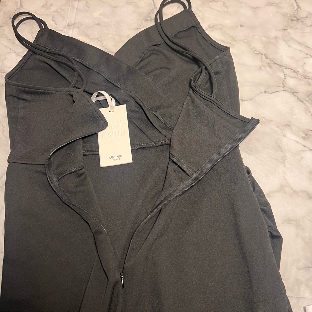 Grace Karin Black Ruched Wrap Cocktail Dress M NWT Double Strap Bodycon - Picture 9 of 11